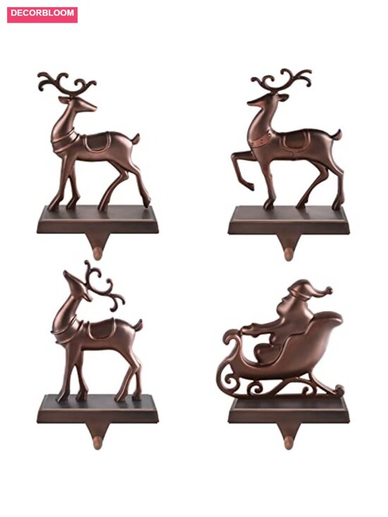 Other - Set of 4 Christmas Stocking Holders Metal Santa Reindeer Hooks